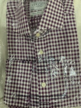 Charles Tyrwhitt Purple and White Check Button-Down Shirt 15/33 Slim Fit NWT